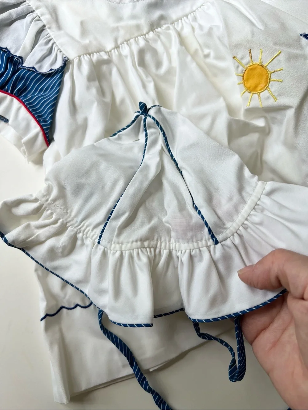 Vintage Nautical Sailboat Baby Dress and Bonnet Set